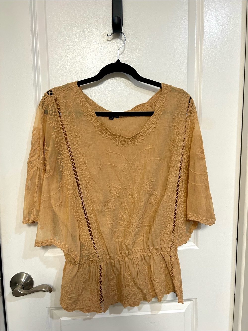 Coco + Carmen Mustard Embroidered Peplum Long Sleeve Blouse